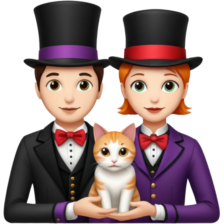 magician couple and their pet cat emoji