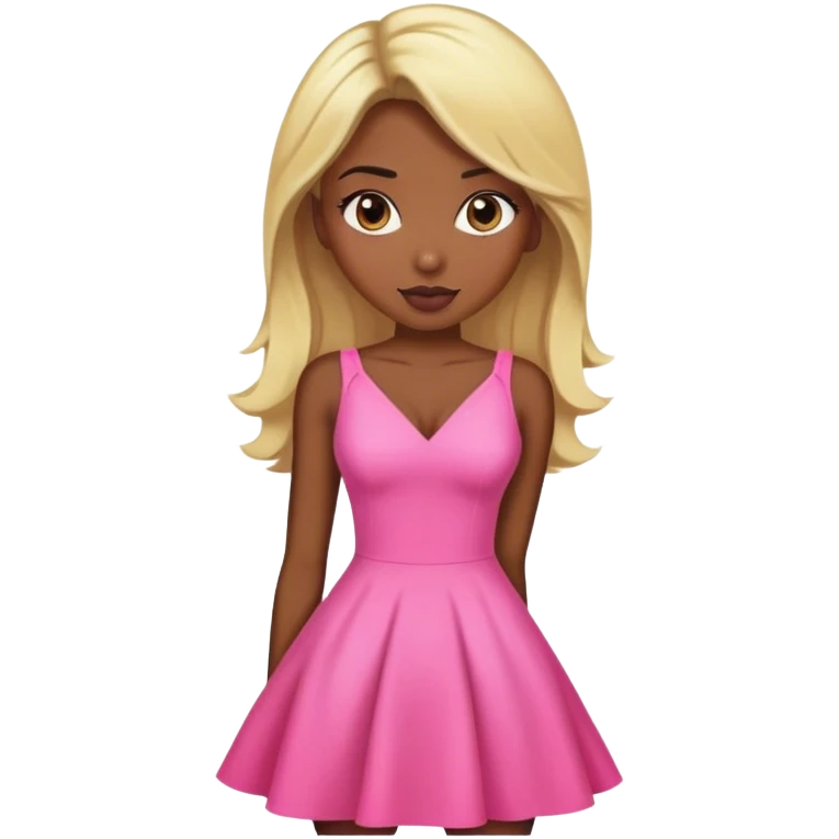 Blonde haired, Dark skinned, sexy woman, in a pink dress emoji
