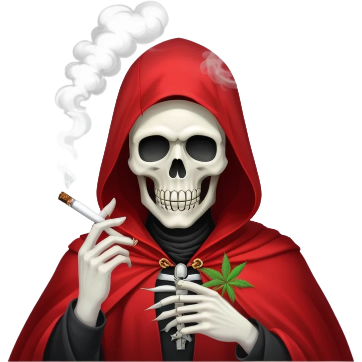 grim reaper in red cape smoking weed with loads of smoke in the air emoji