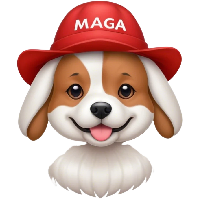 dog wearing a red “MAGA” hat emoji