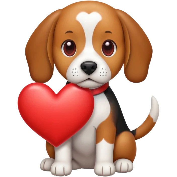 tri-color beagle dog holding heart emoji