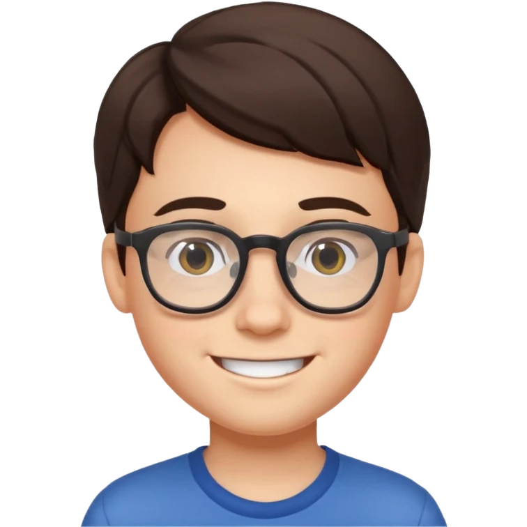 Portrait of smiling brunette boy with glasses emoji