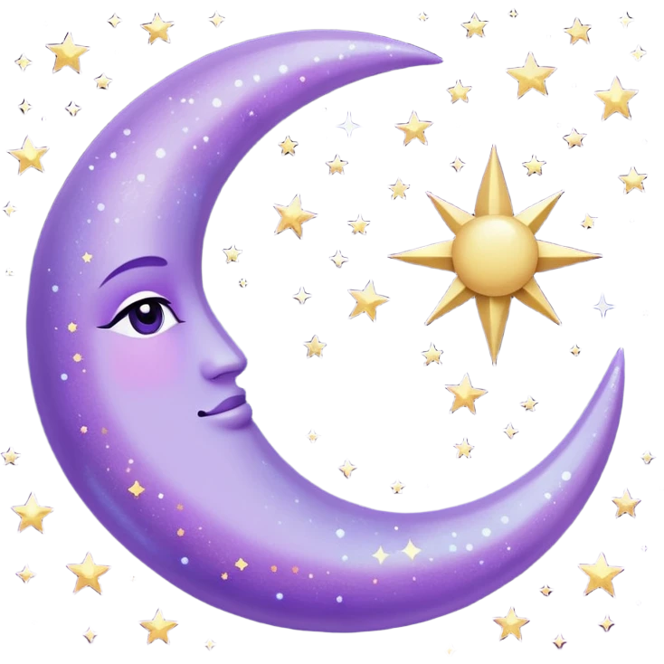 glitter purple and cian crescent moon emoji