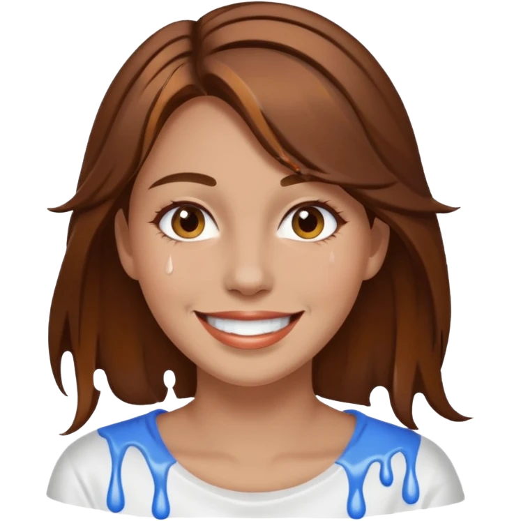 Brown Hair Woman , white paint , drip, face, happy emoji