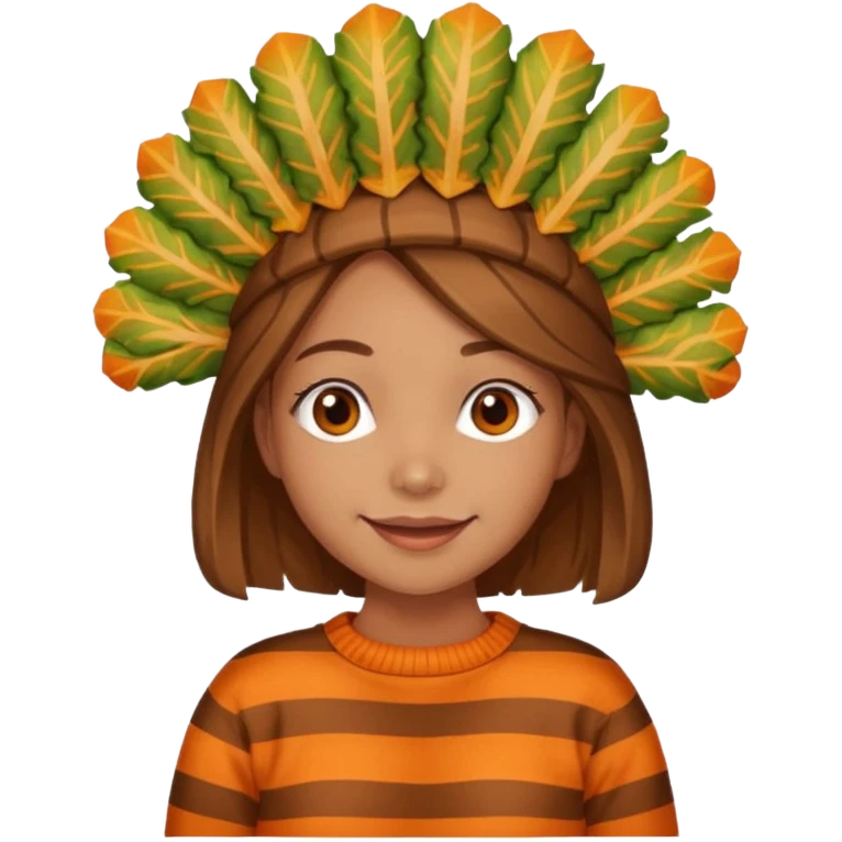 happy tan girl with an orange striped sweater and a cooked browned turkey on her head  emoji
