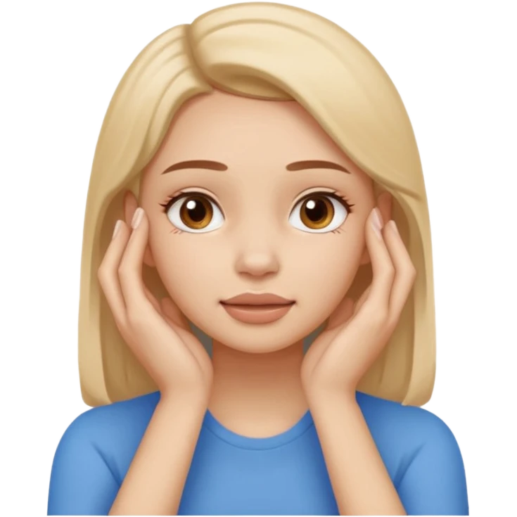 Simple emoji of a woman touching her face with both hands, hands pressing on cheeks and jaw, clear facial exercise with hands, easy to understand, simple icon, no beauty, no makeup, no medical elements
 emoji