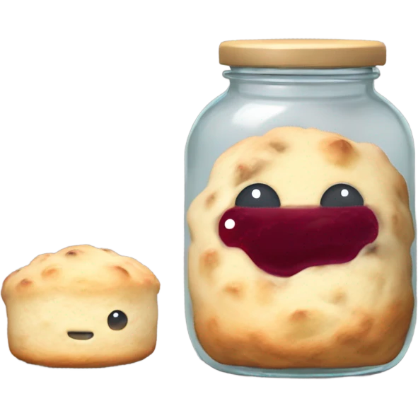 fluffy scone beside a small jam jar emoji