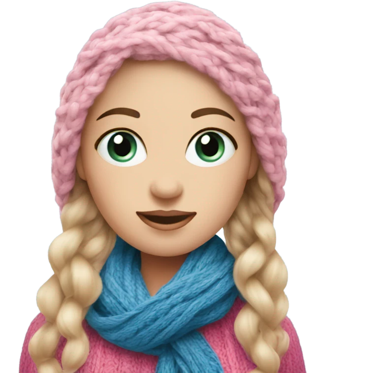 beautiful finnish fair hair woman with blue eye knitting pink scarf emoji
