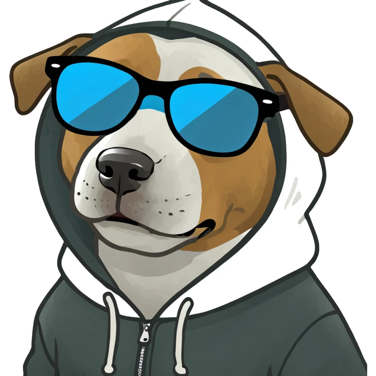Dog wearing a hoodie , eating pizza with sun glasses on while sitting at a table close to the beach at night  emoji