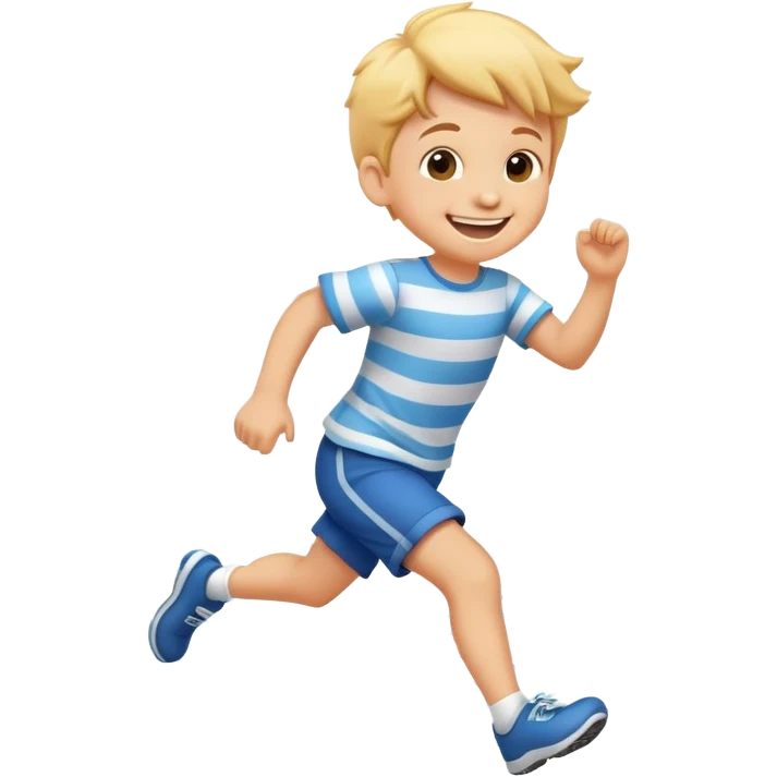 child running with a big smile, cheerful and energetic, motion lines to show action emoji