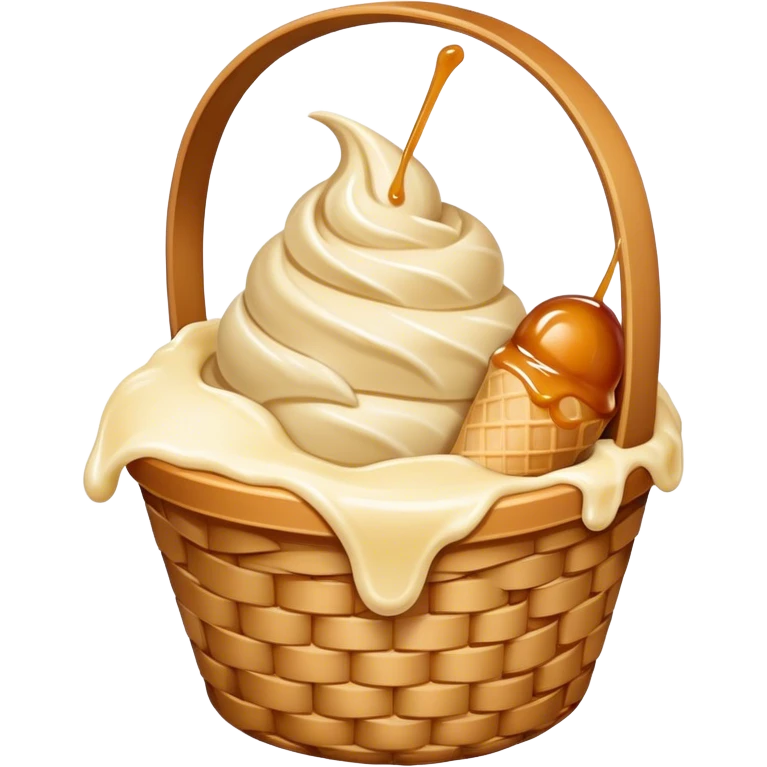 Soft ice cream with caramel sauce in a basket emoji