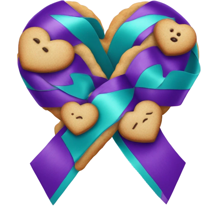 Purple teal Suicide awareness ribbon, cookie heart emoji