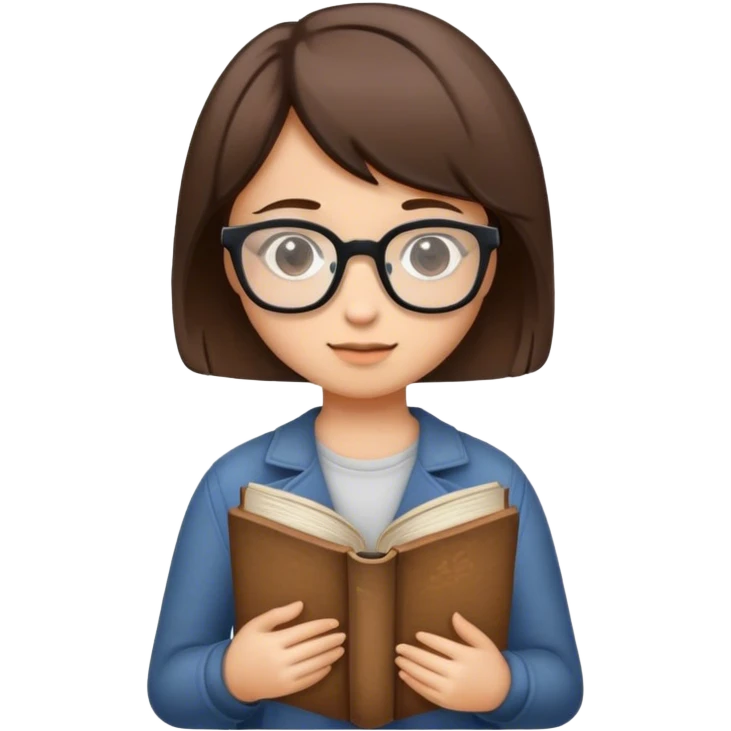 girl with short brown hair, wearing glasses and holding a book emoji