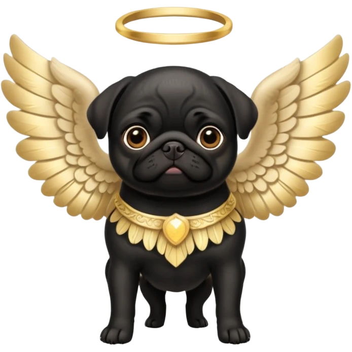 Black pug with beautiful ornate cream and gold angel wings emoji