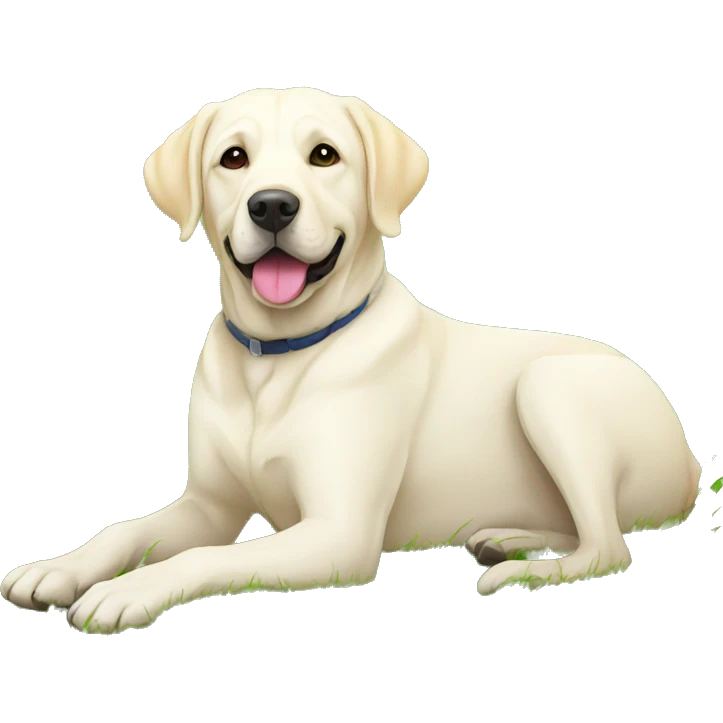 white labrador is laying on grass emoji
