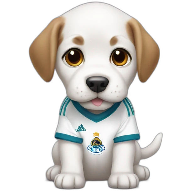 Puppy with a white real madrid shirt emoji