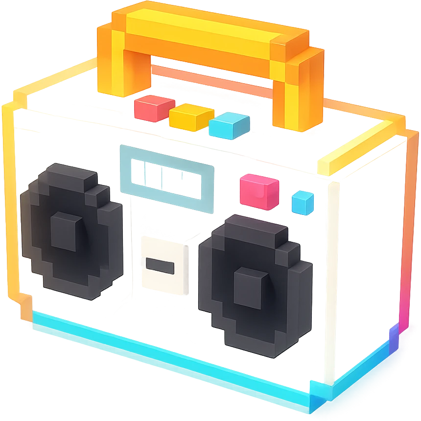 сделай белый святящейся бумбокс, no background emoji
