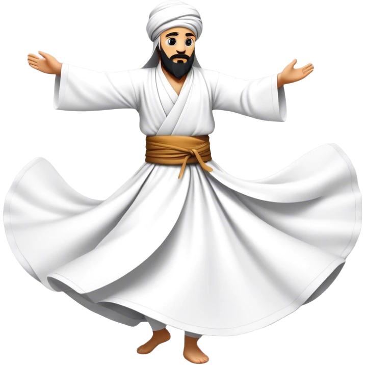 Cinematic Realistic Whirling Dervish Dance Emoji, depicted as a mesmerizing traditional Sufi dance scene with flowing robes and dynamic movement, rendered with vibrant textures and swirling mystical lighting that captures its spiritual energy. emoji