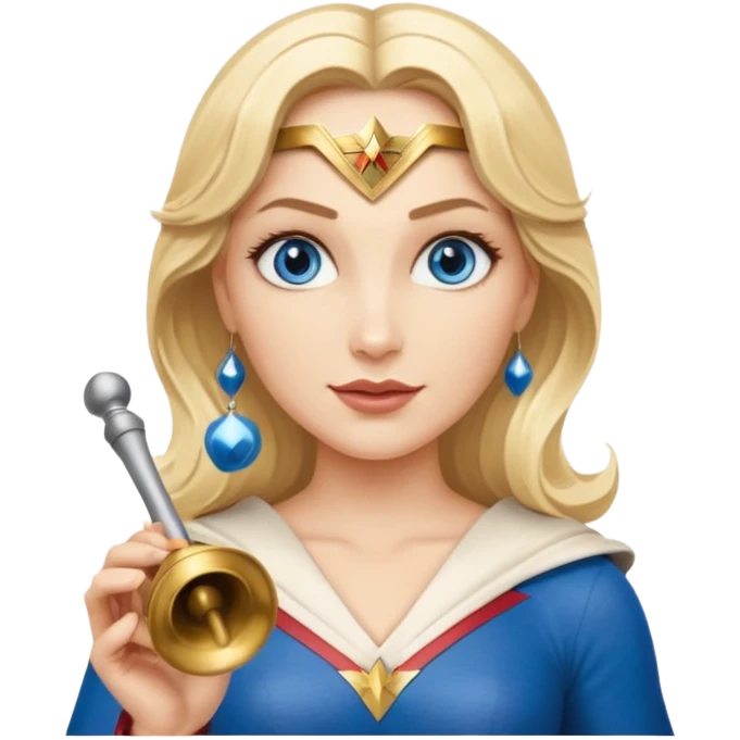Blonde blue eyes Wonder Woman holding bell and short white orchestra conductor’s baton  emoji