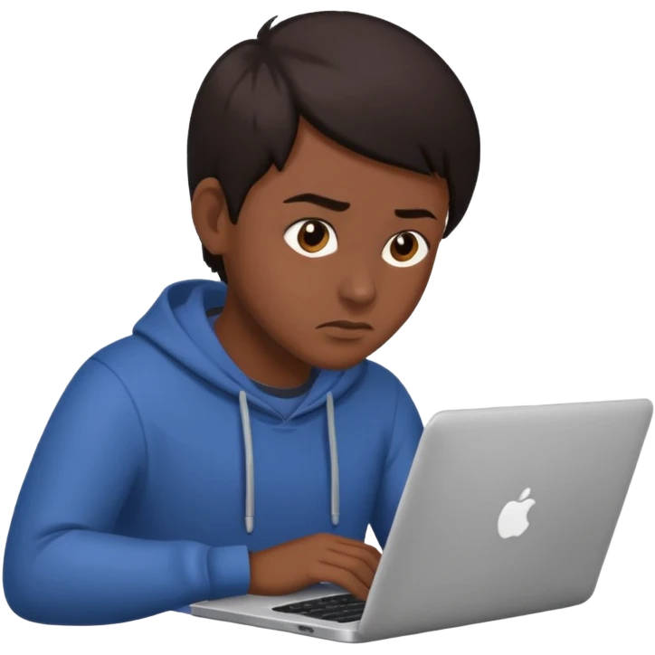 The central figure is an emoji of a person with dark hair with laptop emoji