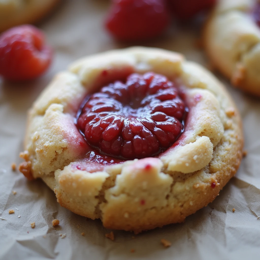 realistic raspberry thumbprint cookie, photorealistic style emoji