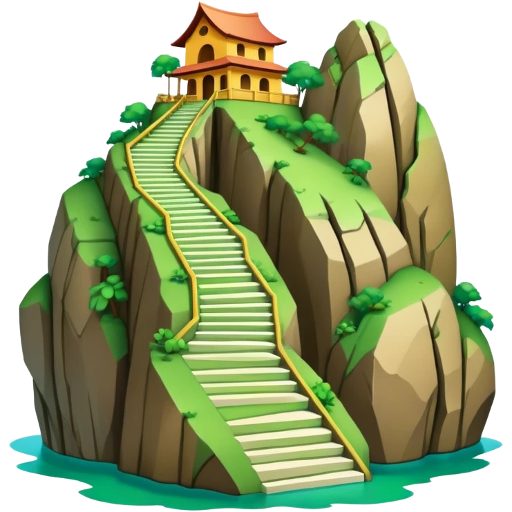 Cinematic Realistic Guatapé Rock Landmark Emoji, depicting the colossal monolithic rock with its zigzagging staircase, offering panoramic views of lush green lakes and scattered islands. emoji