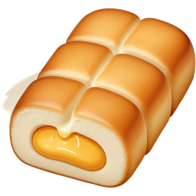 Fried mantou golden crispy bun with condensed milk, simplified emoji style with bold outlines and bright colors, cartoon style Chinese deep fried bread emoji