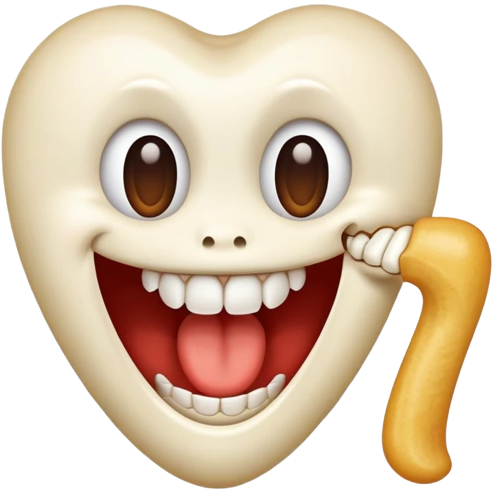 Emoji with half a bone in mouth drooling emoji