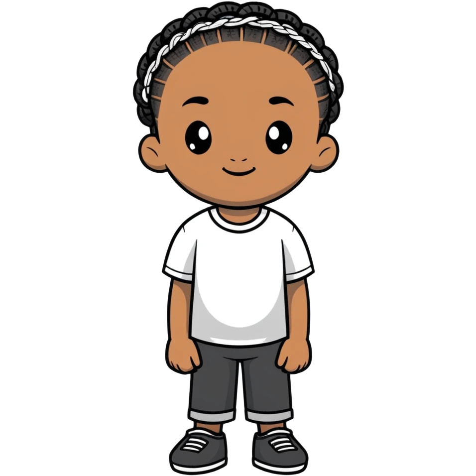 african american boy with a white tee and black braids emoji