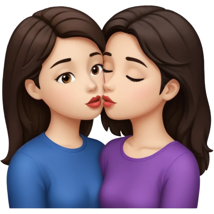 A girl kisses her friend The girls' hair color is dark brown.  emoji