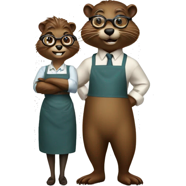 Male beaver wearing glasses standing next to his wife beaver who’s wearing an apron emoji