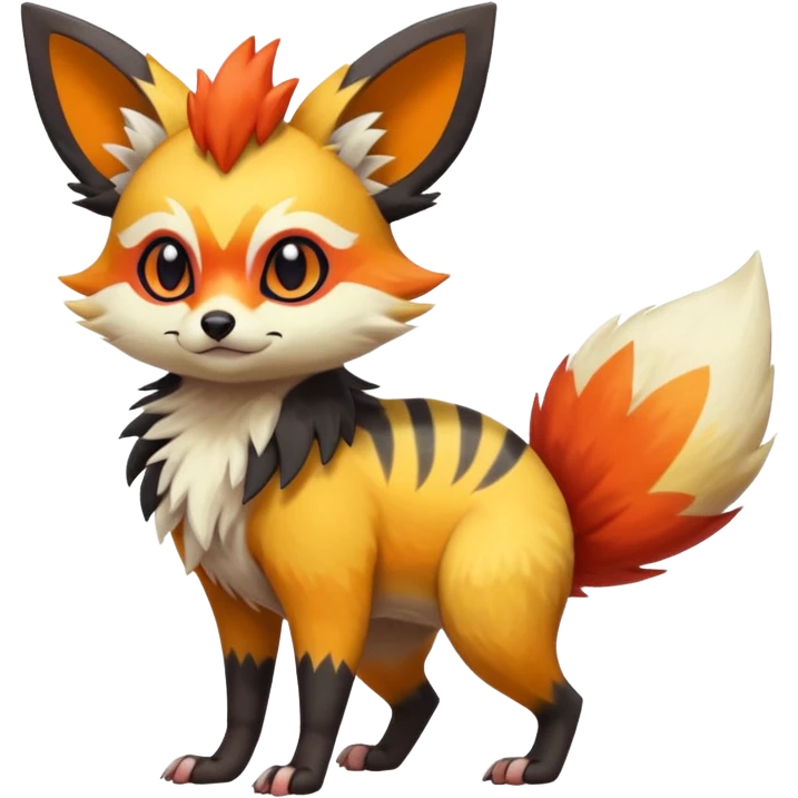 Rare realistic cool cute epic aesthetic colorful Fennekin-Zorua-Civet-Genet-species-Fakemon-hybrid-creature, with markings, full body emoji