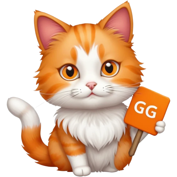 un gato con un cartel con gg emoji