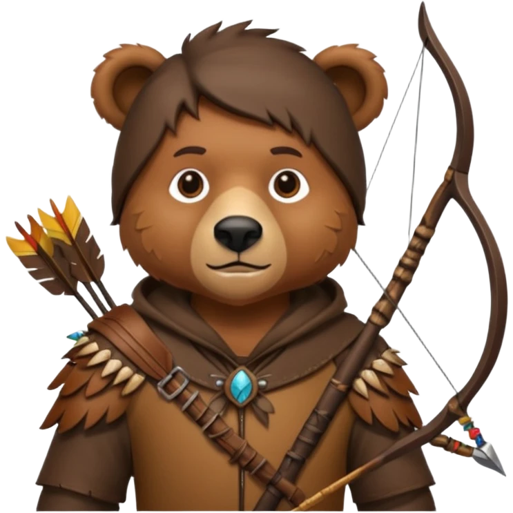 The classic hunter with a bow and arrow on his back, dressed in brown with some decorations made of fierce beasts emoji