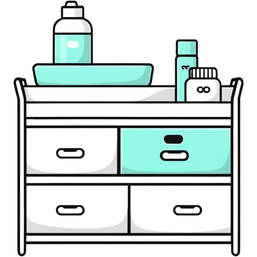 cute nursery changing table set with organizers for diapers, wipes, lotions, and baby clothes emoji