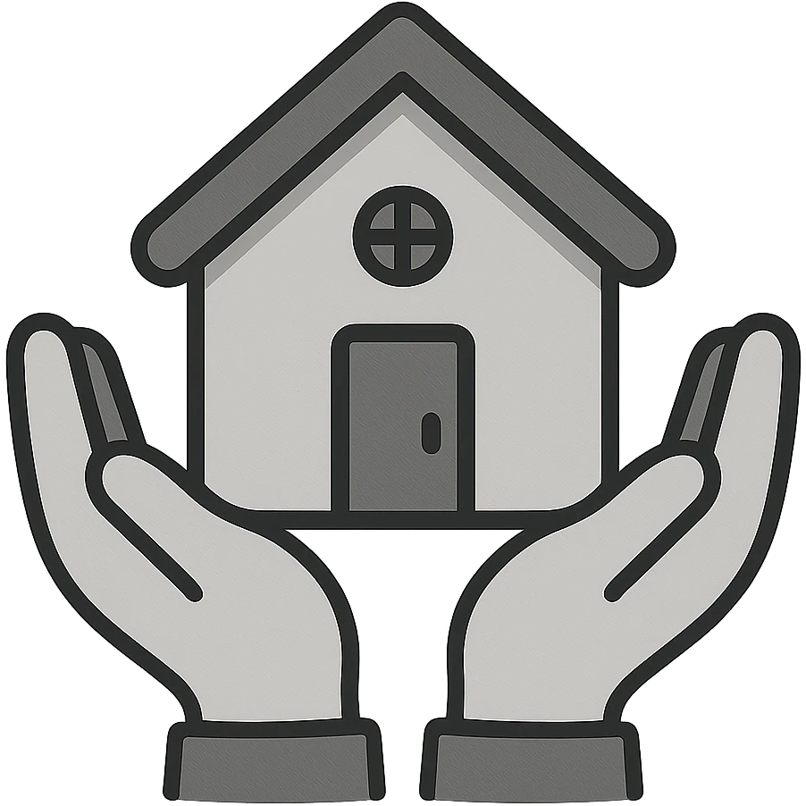 Дом в руках. Линейный минималистичный рисунок  emoji