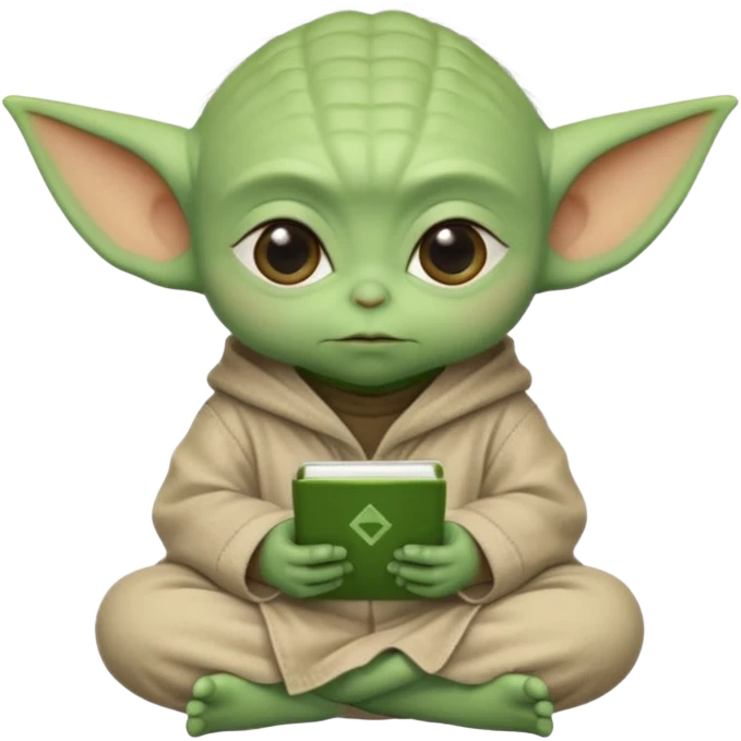 Baby Yoda sitting cross-legged thinking about numbers and mathematical formulas emoji