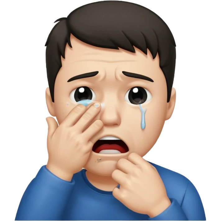 Crying man with his fist holding to his mouth emoji