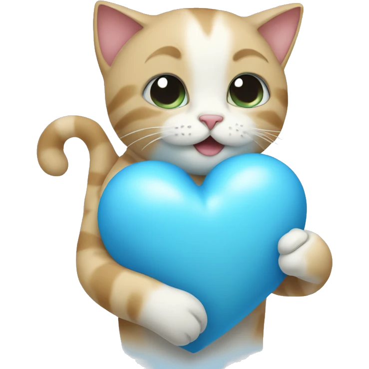 A cat hugging a sky blue heart in its arms emoji