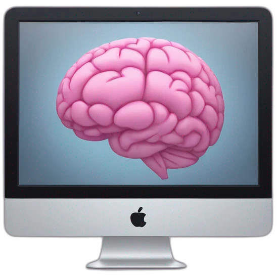 iMac with brain on screen emoji