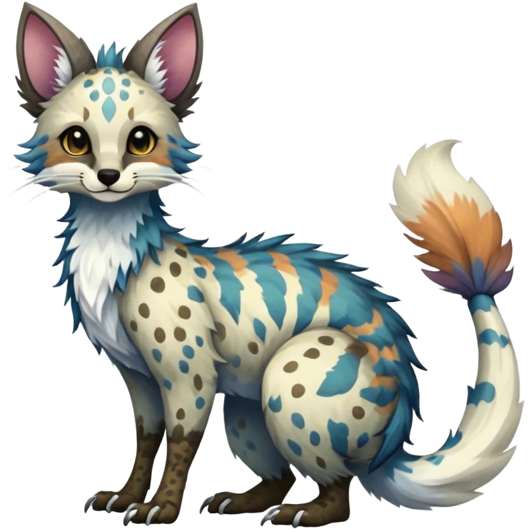Feral Rare Fantasy Vernid-Trico-species by LiLaiRa, random markings, tufted tail, tufted ears, full body emoji