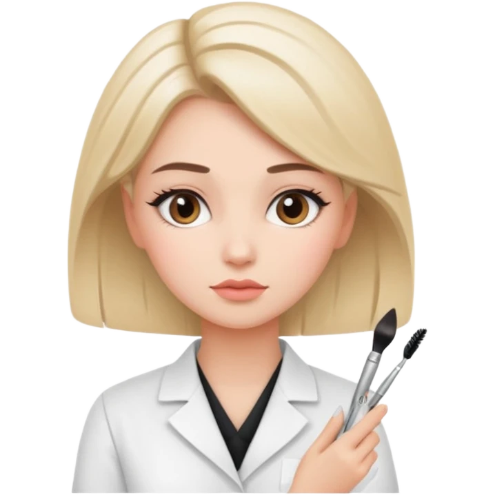 girl cosmetologist, thoughtful expression, soft colors, beauty clinic vibe thinking pose emoji