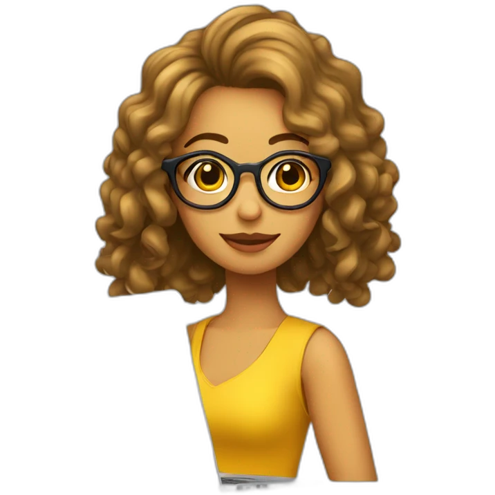 Chica con cabello ondulado lentes y laptop emoji