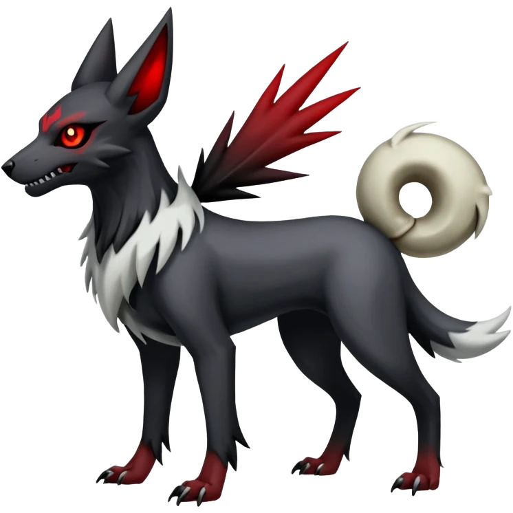 Shiny Exotic Excessive Mysterious Houndoom-HMightyena-Zorua-Zoroark-Zangoose-Houndour-Pokémon-Fakémon-hybrid-creature (full body) with a dog-skull emoji