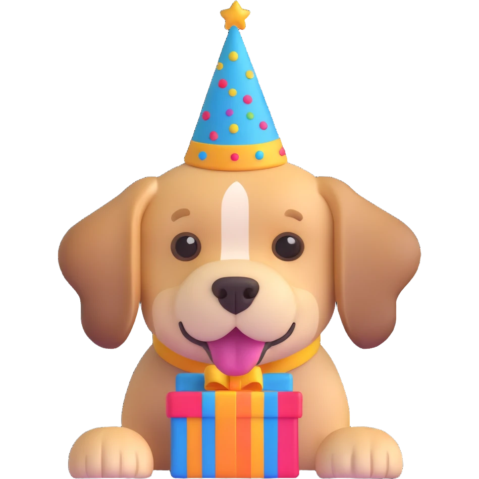 dog wearing a birthday hat emoji