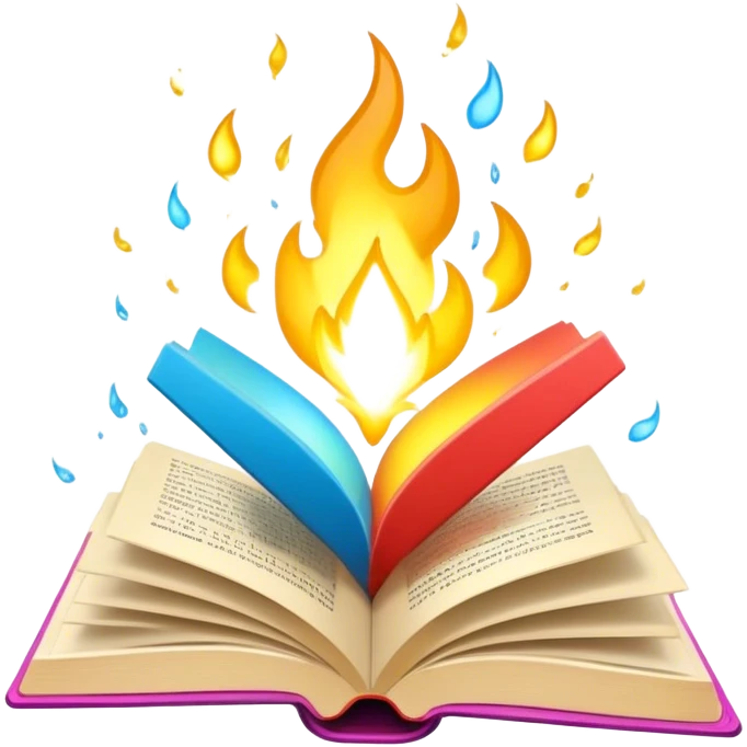 Un libro con un aura de colores vibrantes, con destellos dorados flotando a su alrededor,  un rayo de luz atravesándolo, simbolizando la explosión de creatividad sin miedo.  emoji