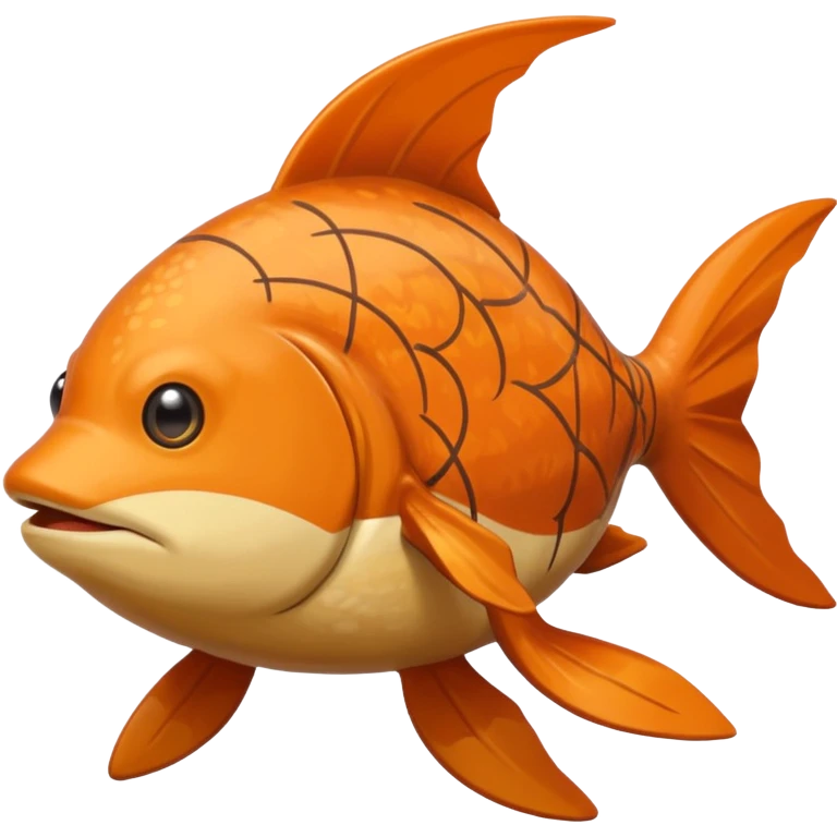 Solaran Magikarp - Ground type Hardier than regular Magikarp, longer and thinner, adapted to survive in shallow desert pools and temporary rain puddles of the badlands. muddy brown-orange fish. long whiskers. pokemon art style. emoji
