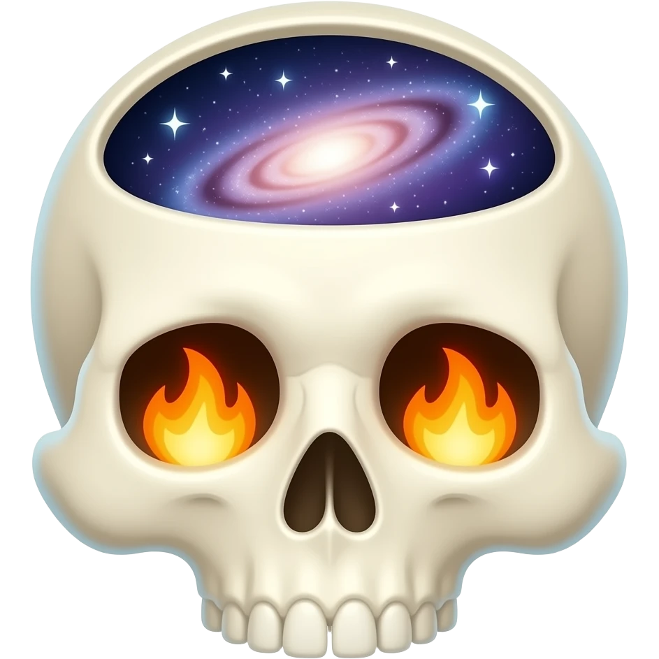 cartoon emoji skull open top brain fire galaxy cute glossy soft rounded emoji