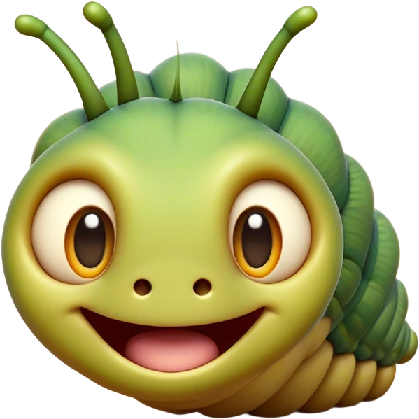 Cinematic Cheeky Caterpillar Portrait Emoji, Head tilted dramatically with an exaggeratedly surprised expression, featuring a tiny, wiggly body with wide, comically expressive eyes full of playful wonder and animated, curving segments, Simplified yet hilariously expressive features, highly detailed, glowing with a slightly sassy natural glow, high shine, dramatic yet playful, stylized with an air of cheeky woodland mischief, soft glowing outline, capturing the essence of a meme-worthy caterpillar that looks ready to wiggle its way into viral fame! emoji