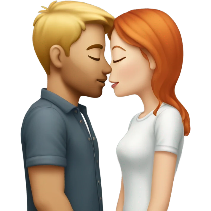 Blond Boyfriend and red haired girlfriend kissing  emoji